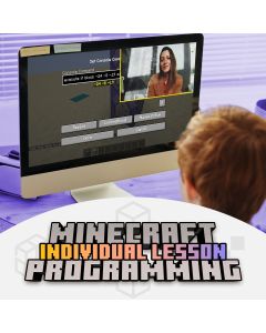 kid learning minecraft coding on laptop online class