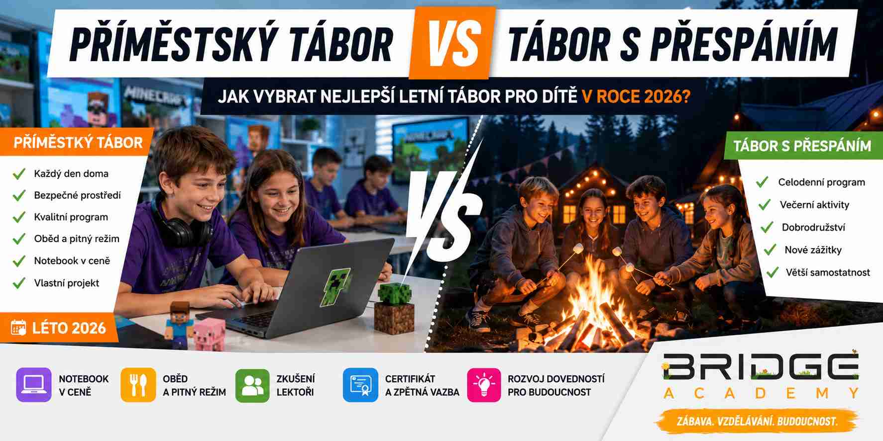 Příměstský tábor nebo tábor s přespáním? Jak vybrat nejlepší letní tábor pro dítě v roce 2026